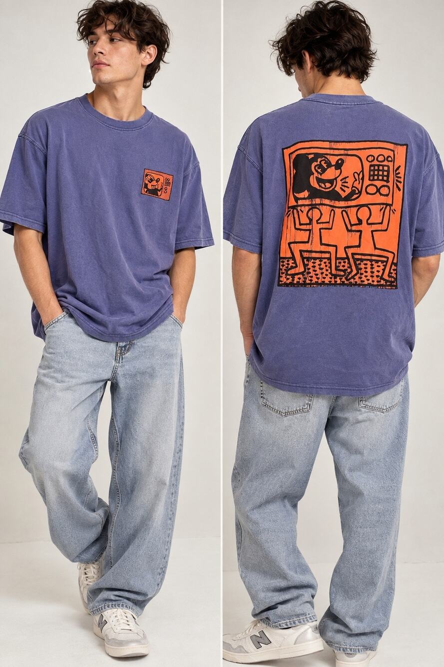 Disney Mickey Mouse Artist Series Keith Haring Graphic Tee Purple XXL Streetwear